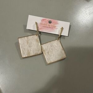 Gold and Cream Square Earrings